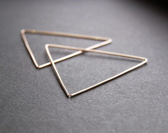 Large Triangle Earrings - triangle hoop earrings, gold hoop earrings, large hoop earrings, minimalist earrings, modern earrings, large hoops