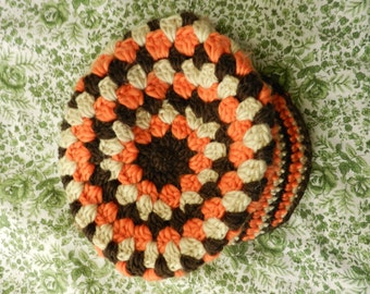 60's 70's HAND KNITTED WOOL acrylic blend bakerboy beret M L 7 1/4