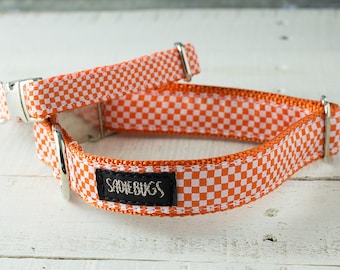 Tennessee Volunteers Dog Collar, Orange and White Check - Go Vols