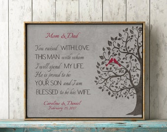 Mother of Groom Gift from Bride, Personalized Gift for Mother in Law on Wedding Day, You Raised with Love This Man Poem Burgundy or CUSTOM