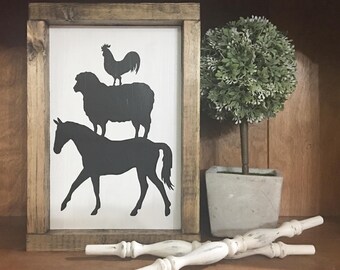 Horse Sheep Rooster Sign / Farmhouse / Farm / Rustic / Framed sign