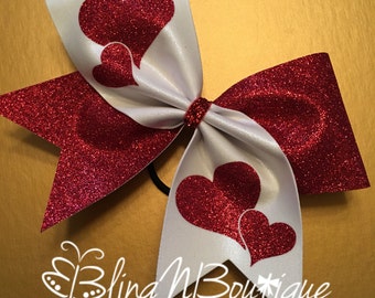 Valentine Cheer Bow - Valentine Hearts - Red and White Cheer Bow