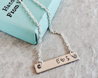 SALE personalized bar necklace custom jewelry monogrammed jewelry with initials gift for friend boyfriend and girlfriend Mr and Mrs heart