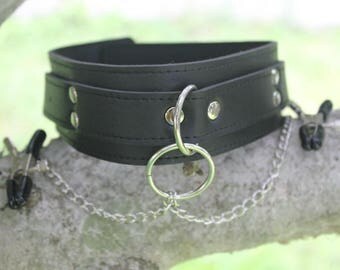 BDSM Collar with Nipple Clamps PU Leather