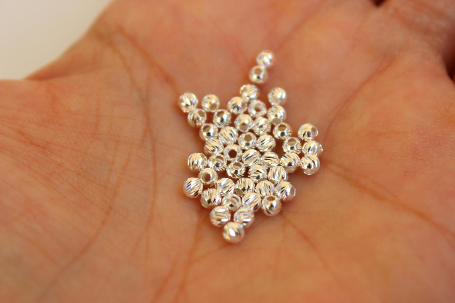 3mm Sterling Silver Bead / Diamond Cut Beads / Spacer Beads