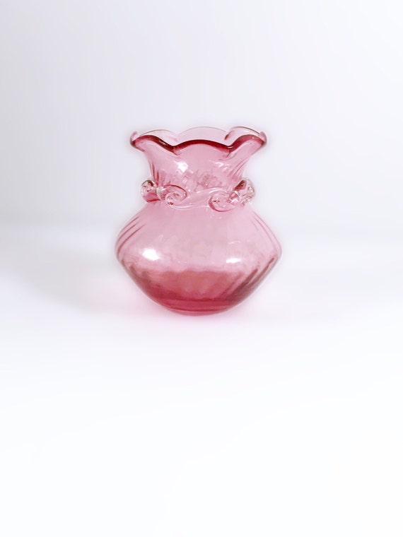 Small Hand Blown Pink Glass Vase Miniature Pink by VintageVybe