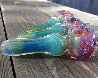 Caribbean Aqua Amber and Pink Glass Pipe