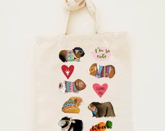 Cotton Tote Bag Limited Edition Guinea Pig Illustration - Canvas Cotton Tote Bag