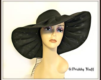 Kentucky Derby Hat, Church Hat, Black Church Hat, Large Brim Hat, Flower Hat, Wide Brim Kentucky Derby Hat, Floppy Derby Hat, Church Hat