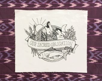 Large Sacred Sew-On Patch - back patch, fabric patch, nature punk, folk punk, art patch, cloth patch, punk patch, screenprint