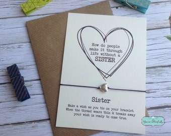 SALE Sister Friendship Bracelet, Sister Gift, Sister Heart Bracelet, Sister Card, Gift for Sister, Sister Birthday, Sister Wish, Silver