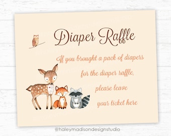 Woodland Diaper Raffle Sign, Woodland Baby Shower games, Diaper Raffle sign DIGITAL FILE HM111