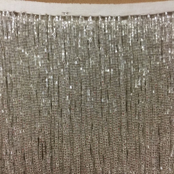 By the Yard 6.5 SILVER Glass BUGLE Bead Beaded Fringe