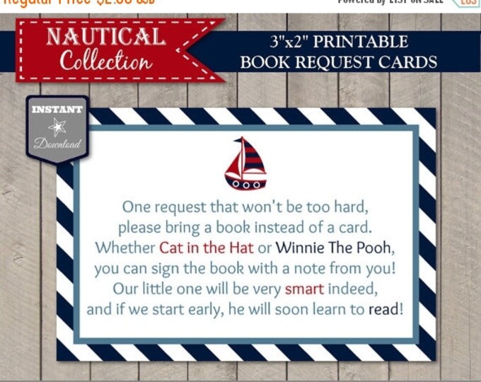 SALE INSTANT DOWNLOAD Nautical 3"x 2" Book Request Baby Shower Printable Cards / Nautical Boy Collection / Item #635