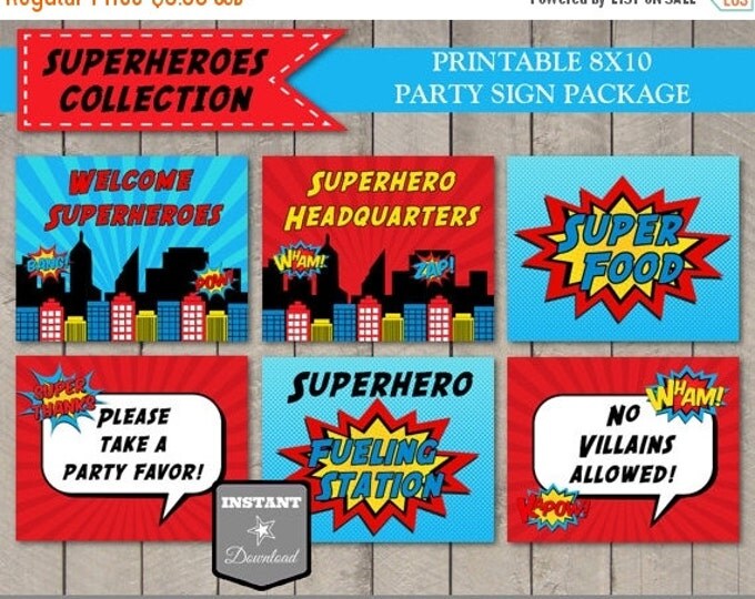 SALE INSTANT DOWNLOAD Superhero Birthday Party Printable 8x10 Sign Package / Superheroes Collection / Item #501