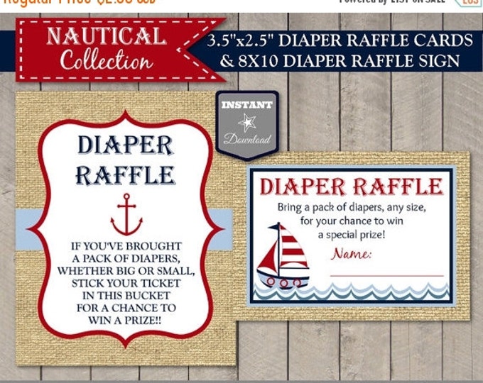 SALE INSTANT DOWNLOAD Nautical 3.5"x 2.5" Diaper Raffle Cards and 8x10 Diaper Raffle Baby Shower Party Sign / Nautical Collection / Item #61