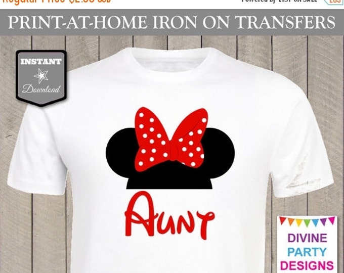 SALE INSTANT DOWNLOAD Print at Home Red Girl Mouse Aunt Printable Iron On Transfer / T-shirt / Family Trip / Birthday / Item #2324