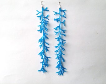Extra Long Earrings. Blue Earrings. Beadwork. Shoulder Duster Earrings. Dangle Earrings