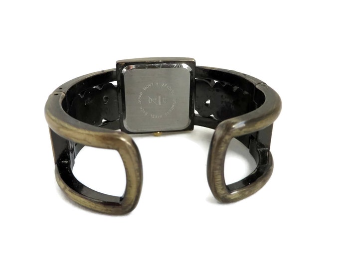 Vintage Women's Faux Gemstone Watch, Japan Movement Rhinestone Cuff Bracelet Watch