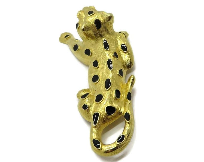 Vintage Trifari Gold and Black Enamel Leopard Brooch