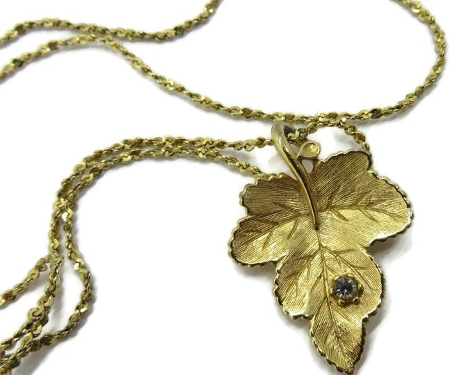 Mont Leaf Pendant, Vintage Gold Tone Leaf Necklace, Signed Monet Jewelry Gift Idea