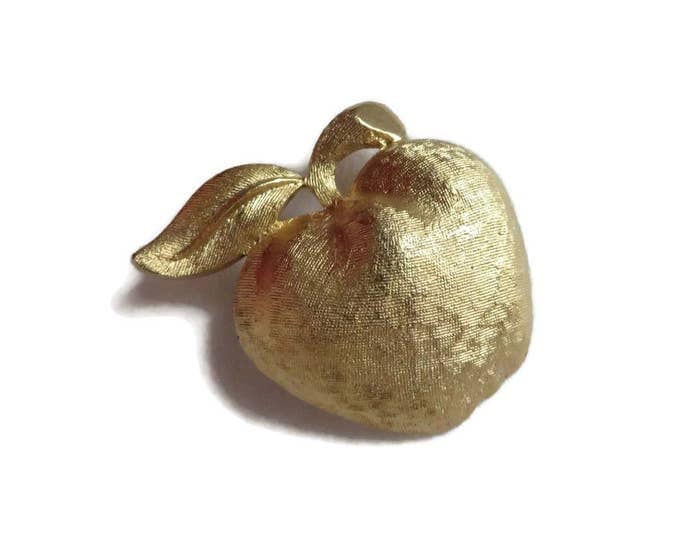 Vintage Coro Brushed Gold Tone Apple Brooch Pin