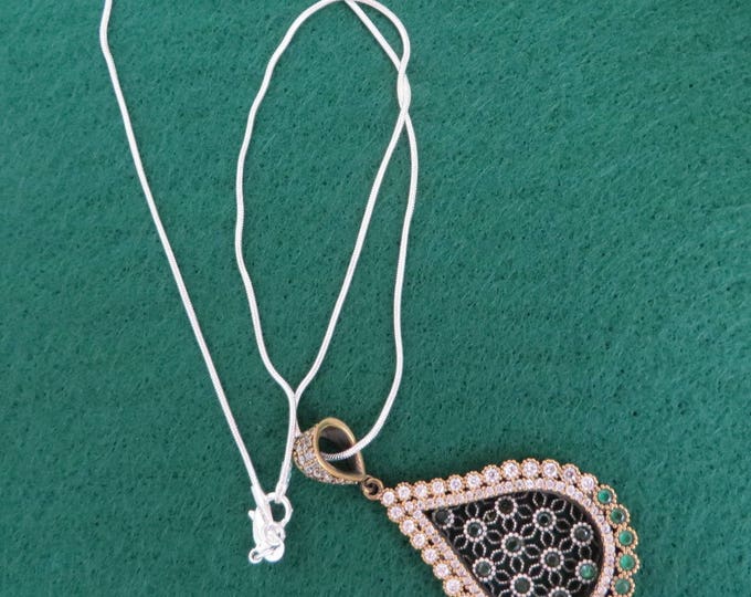 Sterling Silver Emerald Pendant - Vintage Teardrop Gemstone Pendant Necklace, Gift for Her