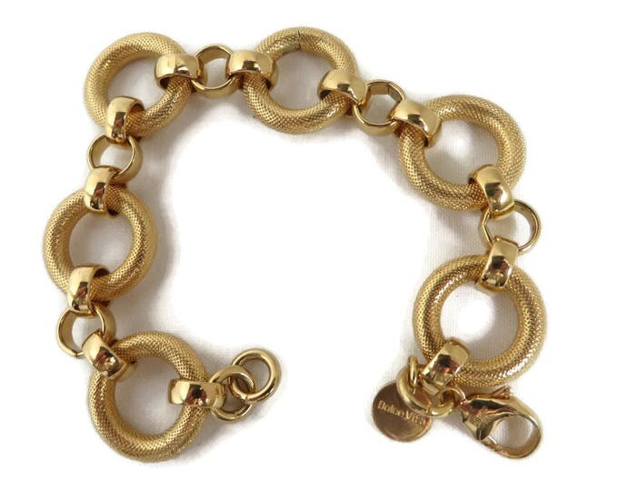 DOLCE VITA Chain Bracelet, Vintage 18k Gold Plated Textured Bracelet, Gift for Her