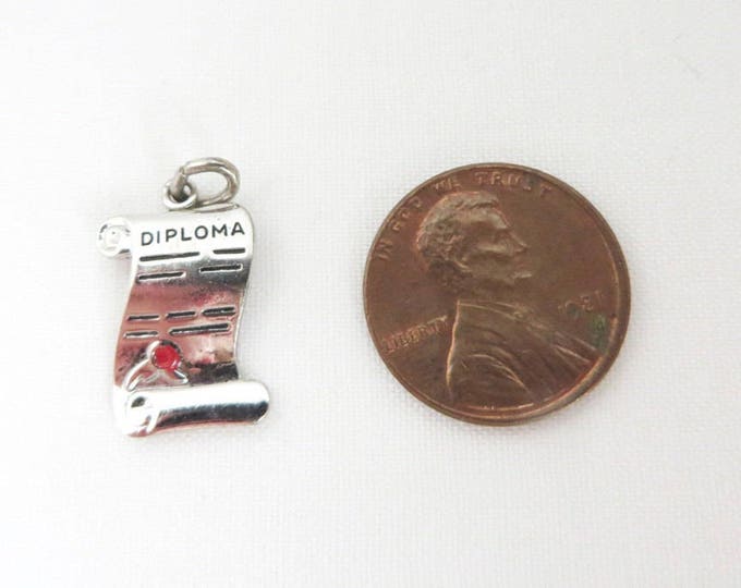 Sterling Silver Diploma Charm, Vintage Wells Sterling, Charm Bracelet Gift for Graduation