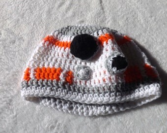 Star Wars the Force Wakens BB8 inspired crochet winter beanie hat, cosplay, costume, skull cap, adult kids baby teen, geeky, nerd sci-fi fun