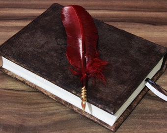 Large brown journal in leather hardcover