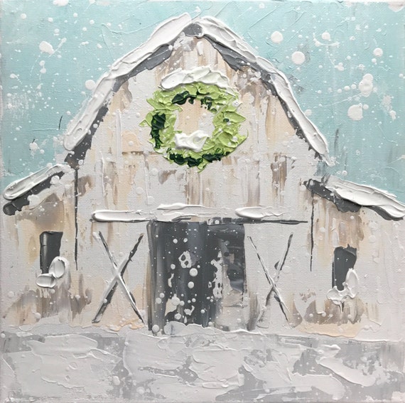 White Christmas Barn Print on Canvas