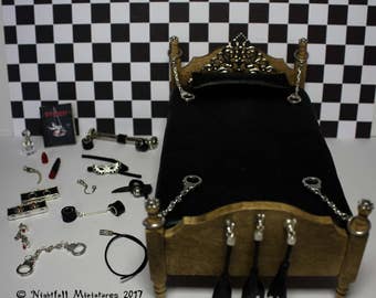 Dollhouse Miniature Sex Toys BDSM Bondage Fetish Leather Bed in 1:12 scale 18+