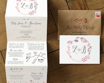 Summer Meadow Concertina Wedding Invitation And Save The Date Featuring A Woodland Wreath Illustration Summer Meadow Concertina Wedding Invitation And Save The Date Featuring A Woodland Wreath Illustration