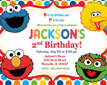 Sesame Street Birthday Party Invitation - Digital or Printed