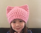 Light Pink Peony Pussy Hat Project - Women Adult Kitty Beanie - cat Hat - women's March