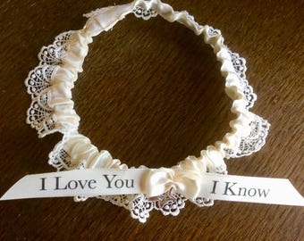 Star Wars wedding garter, "I Love You"" I Know" // Ivory // Blue // White