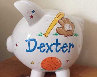 Personalized Boys Sports Piggy Bank