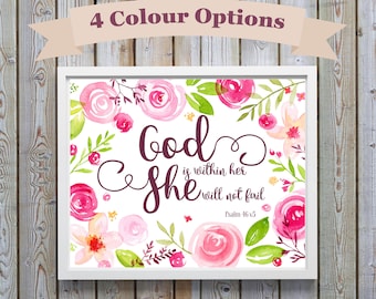 Christian Wall Art, Nursery Decor Girl, Bible Verse Print, Biblical Quotes, Christian Gifts, Psalm 46 5, God Is Within Her, Girls Prints bff