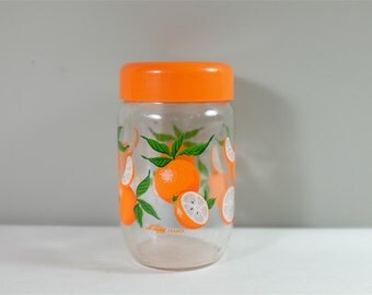 Vintage glass canning jar, vintage storage jar, Le Parfait France Orange Design
