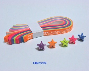 Pack of 200 Strips Mini Size Luminous Hot-Stamping Lucky Stars Origami Paper Kits. "Don't Worry". 24.5cm x 1.0cm. #HS103. (HS paper series).
