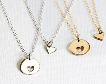 Sterling silver Mother Daughter Necklace set, Heart Mothers necklace Daughter, Gift for mom, Gift for daughter, Mothers jewelry Chrristmas