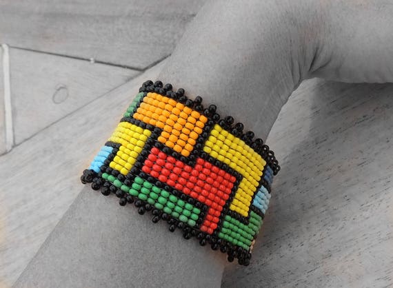 Rainbow Bead Bracelet Original Fashion Design Extravaganza Gift Designer Cuff Wide Men Women