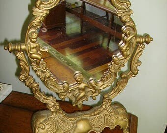 Vintage Cherub Gold Syroco Mirror/Cherubs Vanity Mirror/Gold Cherubs Mirror