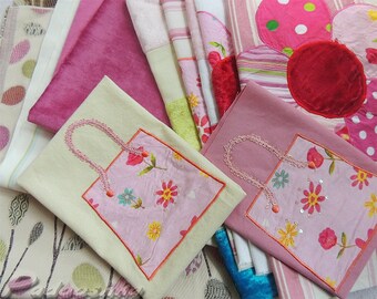 Pink fabric bundle Patchwork applique sewing pack Sweet baby girl nursery decor Assortment of cottons Fabric from Voyage Decoration .
