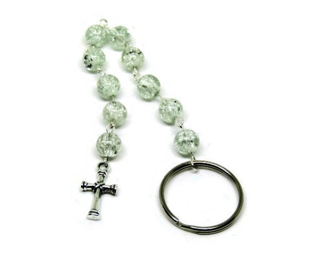 OOAK Crackle Bead One Decade Pocket Rosary, Crackle Bead Key Chain, Unisex Pocket Rosary, Religious Gift Ideas