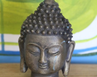 Vintage Brass hand-made Buddha Head sealed base with stamp