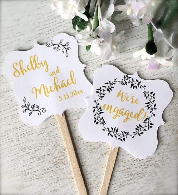 Engagement cupcake toppers personalized cupcake by PaperLovePrints