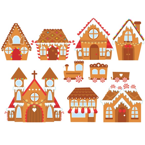 Christmas Gingerbread Houses Digital Clipart Set Instant