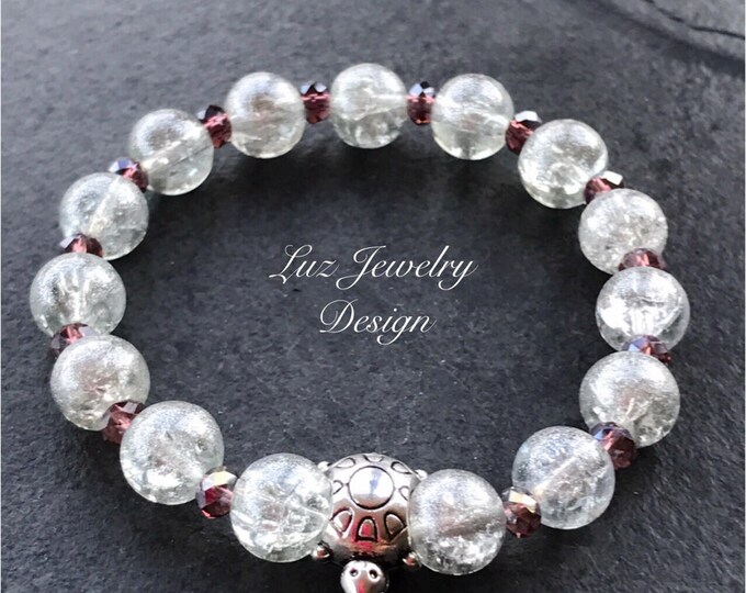 Crystal pink bracelet, streching bracelet, white stretching, white bracelet, white crystal strech bracelet